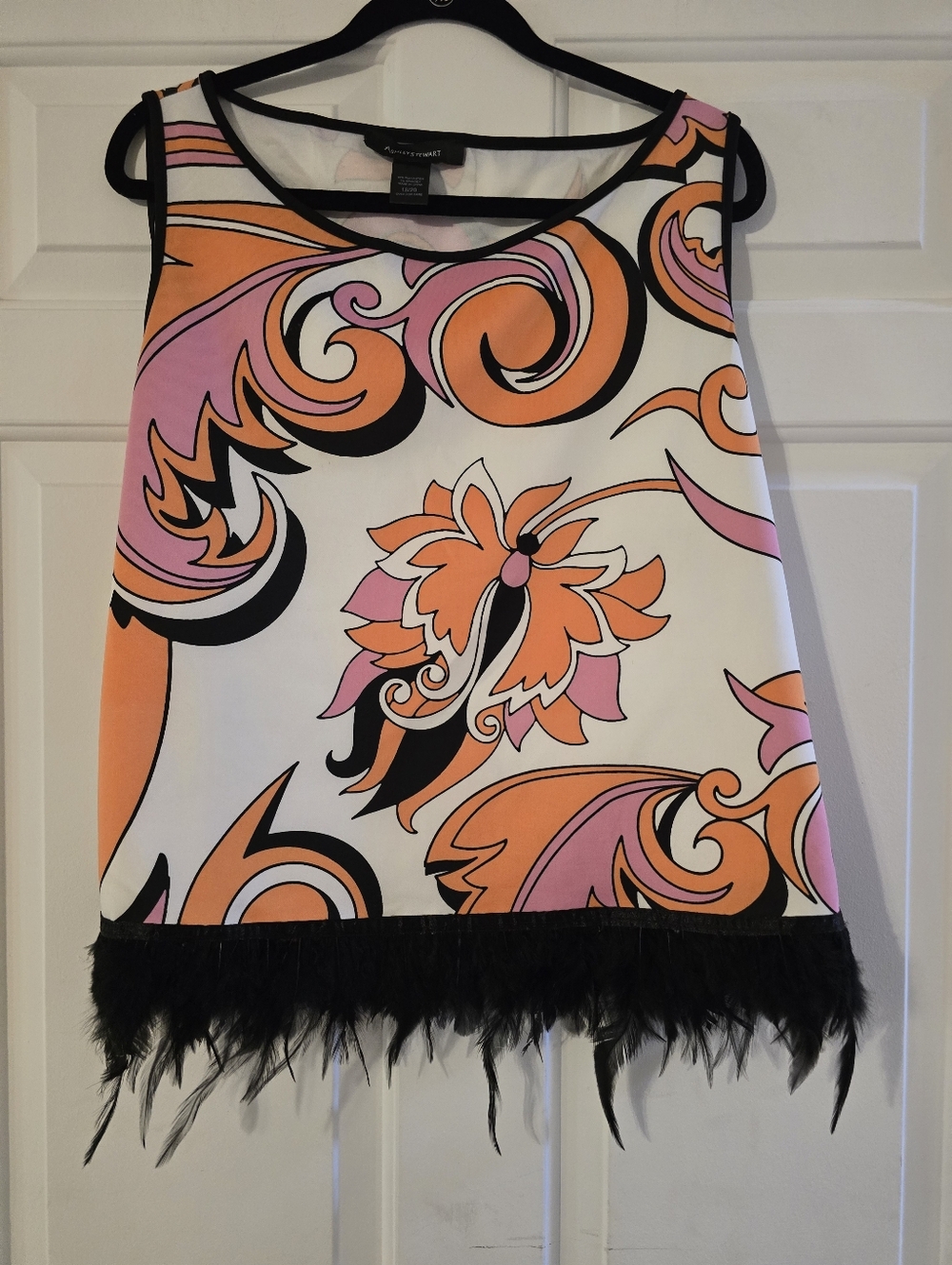 Ashley Stewart Sleeveless Feather-Hem Print Tank Top - Orange & Pink